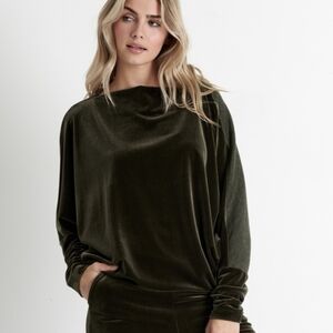 Shan velvet boat neck tunic shirt khaki green large one size